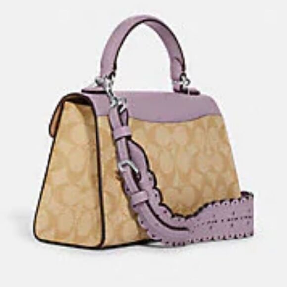 Coach Pepper Satchel Light Khaki & Lilac Purple Signature Canvas Gorgeous Strap - Picture 2 of 7